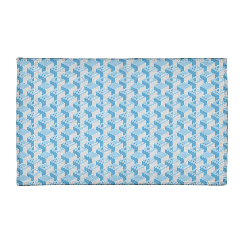 Tapis bleu clair/argenté monochrome skyscrapers, Rectangle 3 pi x 5 pi