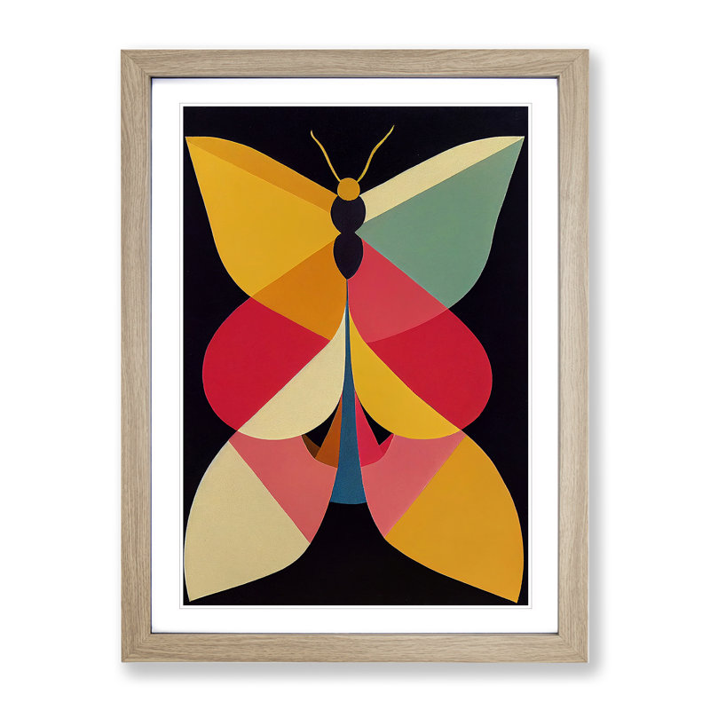 Butterfly Abstract - Wall Art, 48cm H x 36cm W, Oak Framed, White