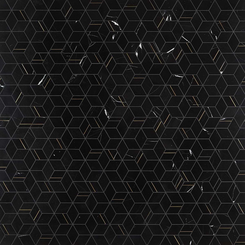 Morgana Polished Marble And Brass Mosaic, Nero