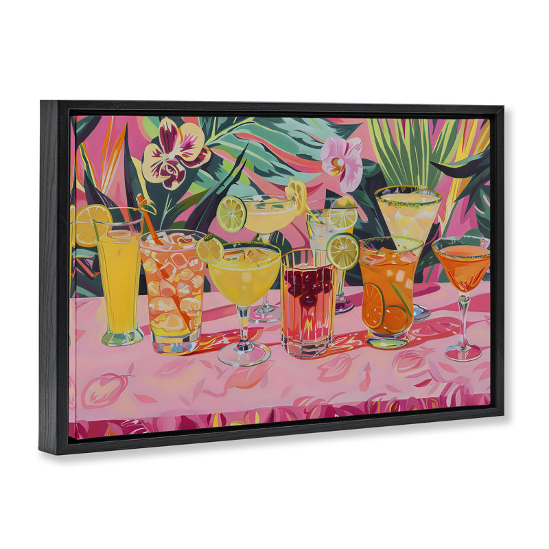 Cadre flottant tropical tropical rose cocktail, design par LSR Design Studio, H 17 po x l 25 po, Cadre flottant noir de jais