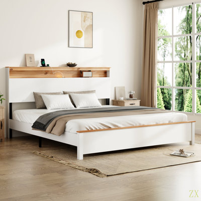 King Bedstead With Charging Station All Wood Bed Frame: This Rustic Farmhouse Bed Frame With Storage Headboard And Built-In Charging Station Is Easy T