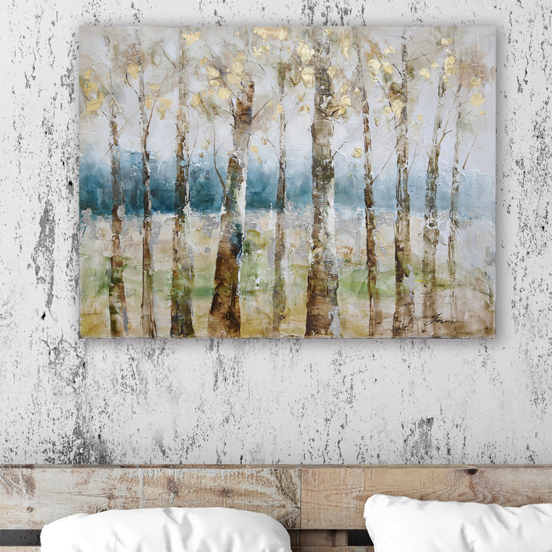 Forêt dorée - peinture sur toile tendue, H 36 po x l 48 po x P 1,5 po