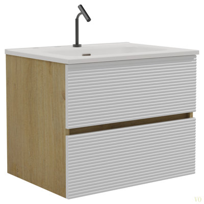 Meuble-lavabo mural de 24 po avec lavabo intégré en céramique avec trop-plein, grand meuble-lavabo flottant de rangement pour salle de bain moderne, pré-assemblé