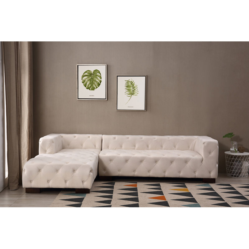 Velvet L-Shaped Sectional, Beige/Tan Velvet, Left Hand Facing