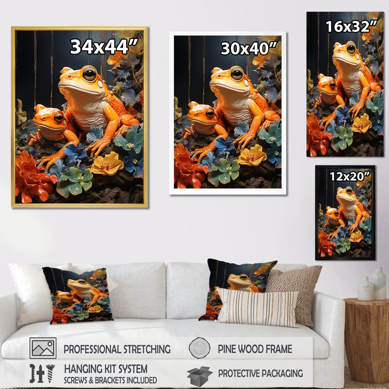 «Expressionist Frog Spirit» sur impression sur toile, H 32 po x l 16 po x P 1 po, Cadre flottant noir