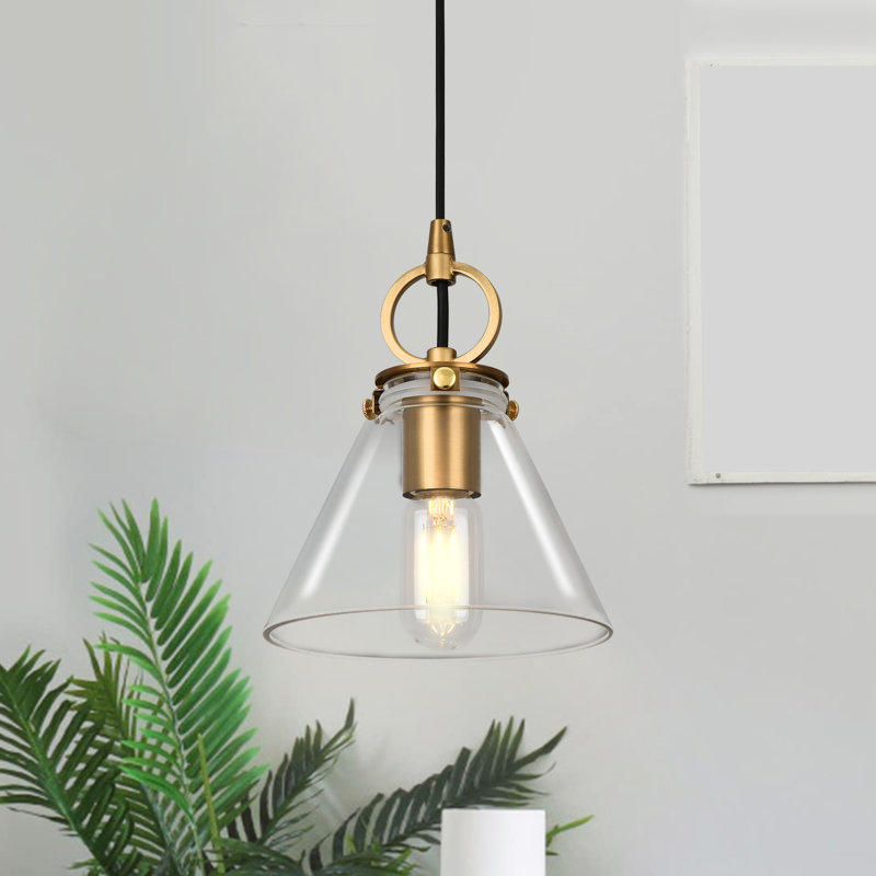 Luminaire suspendu conique à 1 lumière Engemann, Doré, Clair, 69"