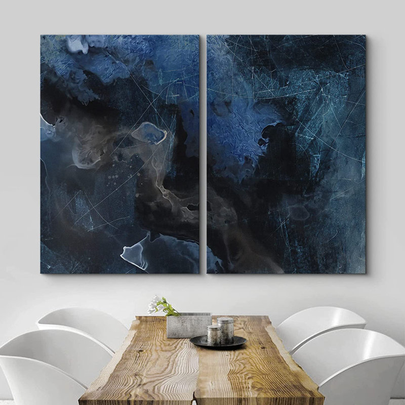 «Grunge Abstract Paint Stroke Effect», impression pastel sur toile bleu marine et noire - 2 pièces, Toile tendue