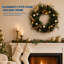 24" Christmas Wreath with Gold Double Bells, Leaves & Fruit | Artificial Green Pine Front Door Wreath for Porch, Window & Wall – Weather Resistant