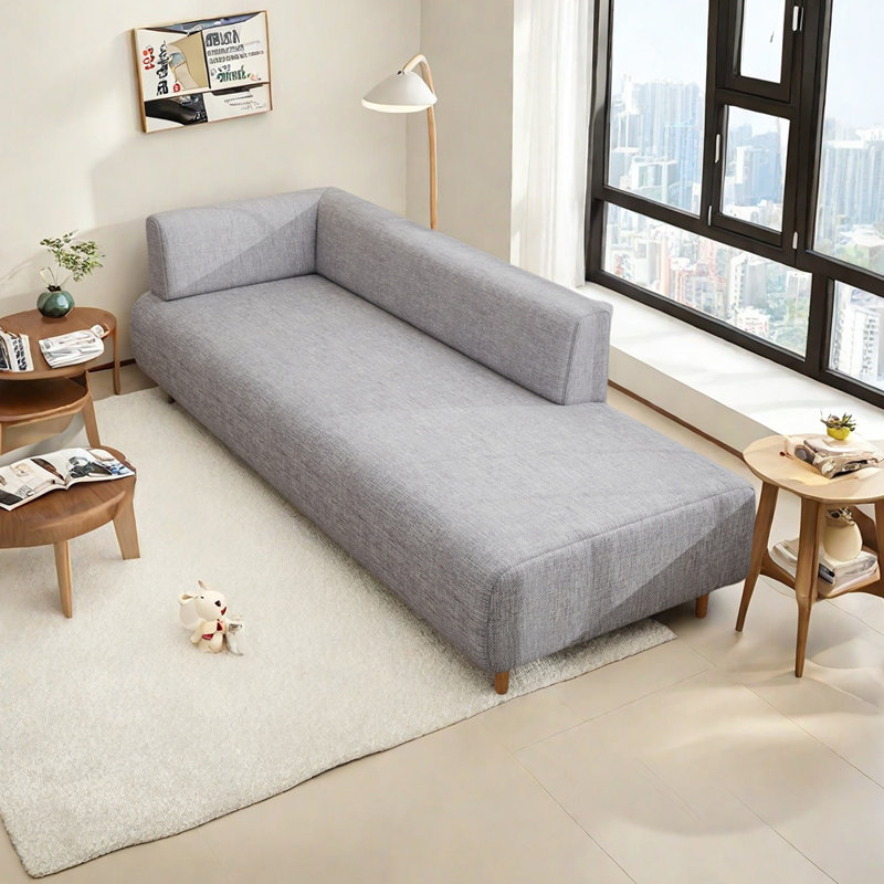 Luxueuse chaise longue moderne et éponge, Orienté à gauche (vu de face), Mélange de lin gris clair