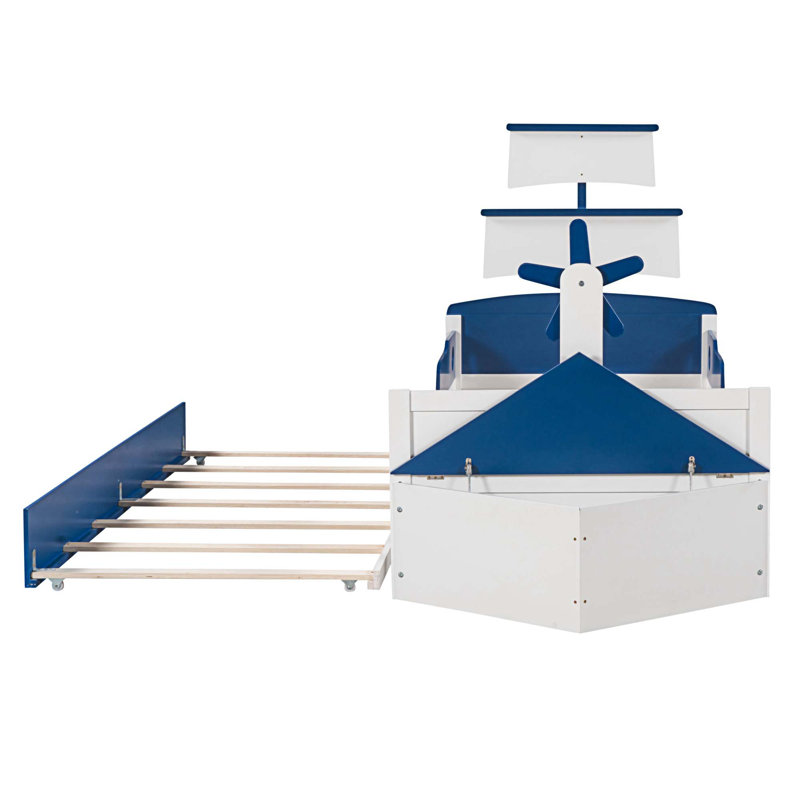Lit plateforme simple avec rangement Alsea, Bleu