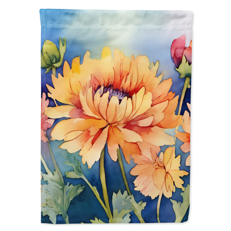Chrysanthèmes dans un drapeau de maison aquarelle