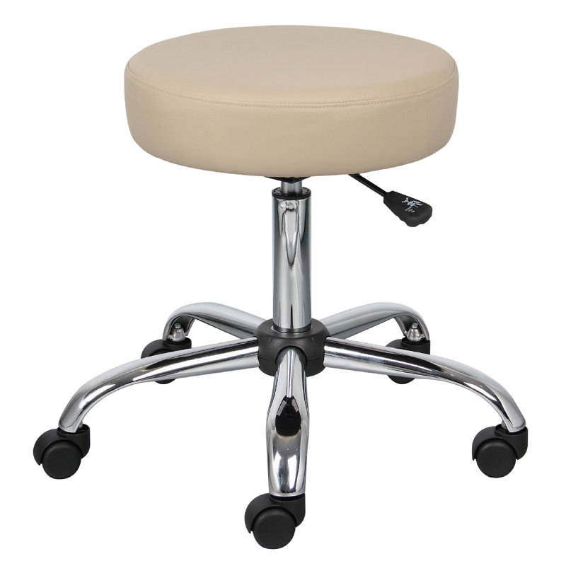 Fea Medical Swivel Stool, Round Beige Padded Seat, Rolling Chrome Base, Beige