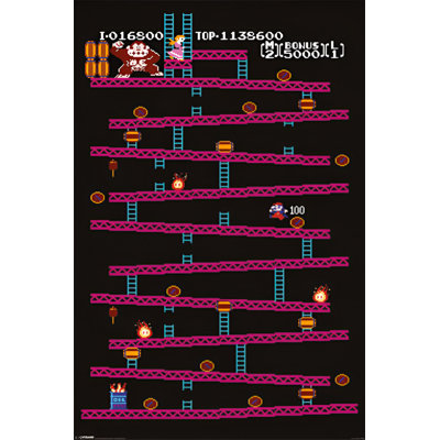  «Officially Licensed Donkey Kong Game Map», affiche d'art - 24 x 36 po - reproduction décorative - papier affiche - prête à encadrer