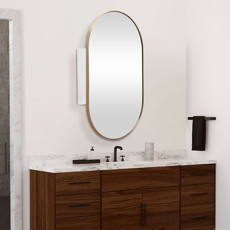 Carolee W H Framed Medicine Cabinet Mirror 1 Adjustable, Satin Brass