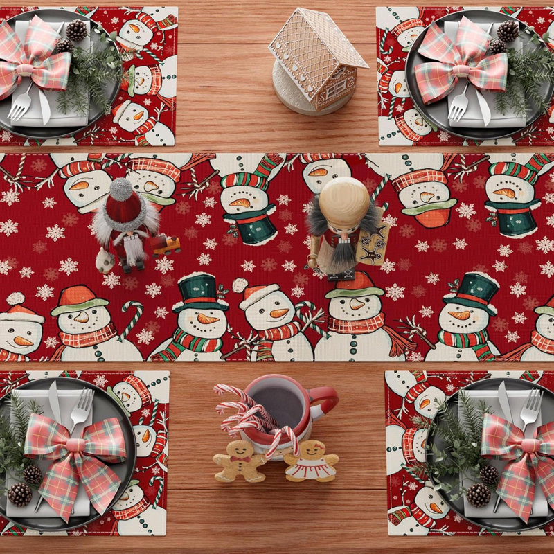 Winter Snowflakes Snowman Christmas Xmas Table Runner Table Decoration For Party Home Kitchen Dining Holiday Decor