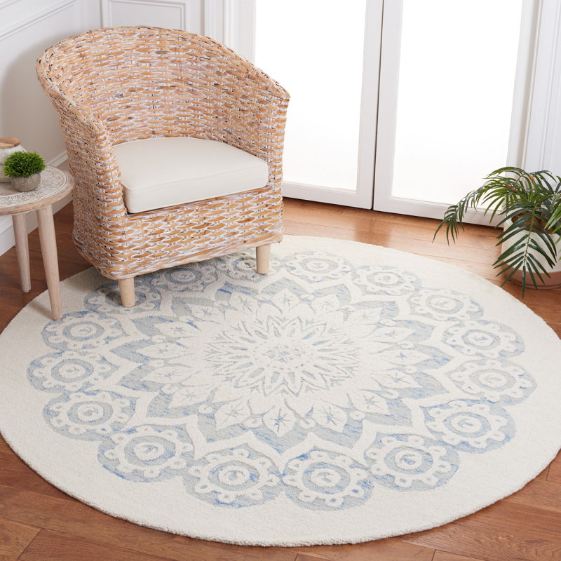Laduke Hand Woven Wool and Cotton Floral Rug , Round 6'