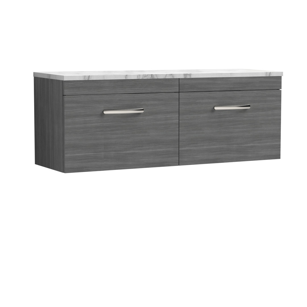 Nuie Athena 1200 Wall Hung 2-Drawer Unit & Laminate Worktop - Anthracite Woodgrain Grey - Image 2