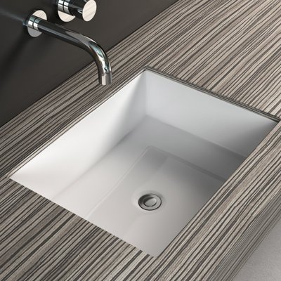 Lavabo de salle de bain rectangulaire encastré en porcelaine vitreuse avec trop-plein