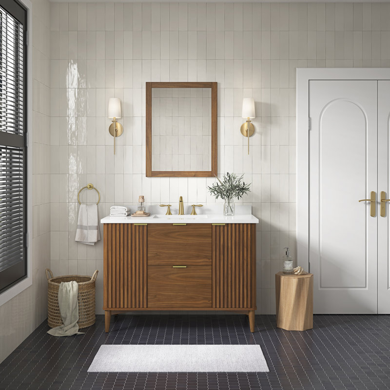 Meuble-lavabo simple avec plateau 47,99 Leileen, Brun, Or brossé