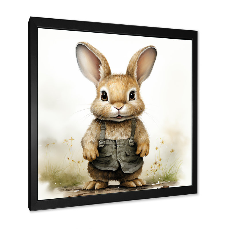 «Delight Plump Nursery Rabbit Portrait II», art mural de chambre de bébé, Cadre simple noir, H 30 po x l 30 po x P 1,5 po