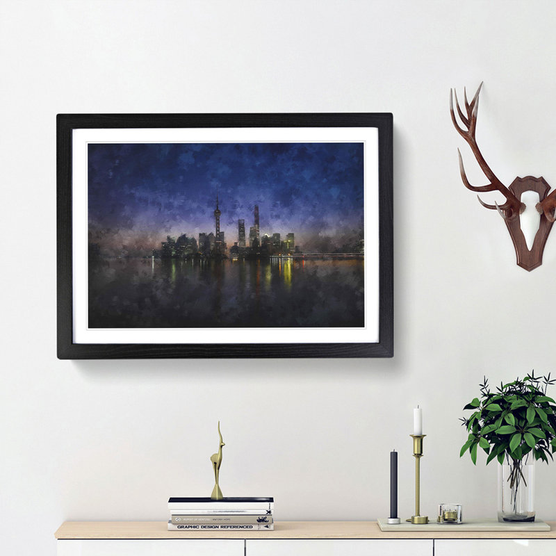 Evening Reflections of Shanghai - Picture Frame Graphic Art Print, Black Framed, 45cm H x 63cm W x 2cm D