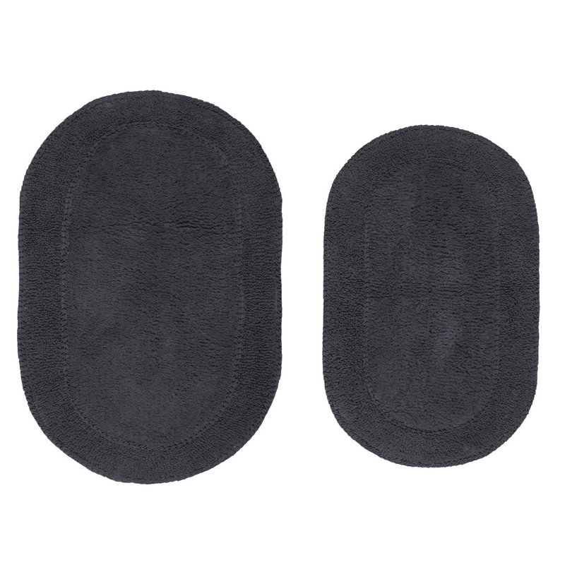 Xie Double Ruffle Oval 100% Cotton piece Bath Rug Set, Gray