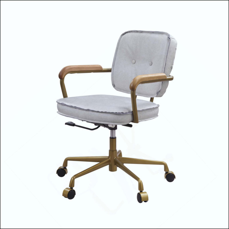 Chaise de bureau rétro en cuir fleur, Blanc antique