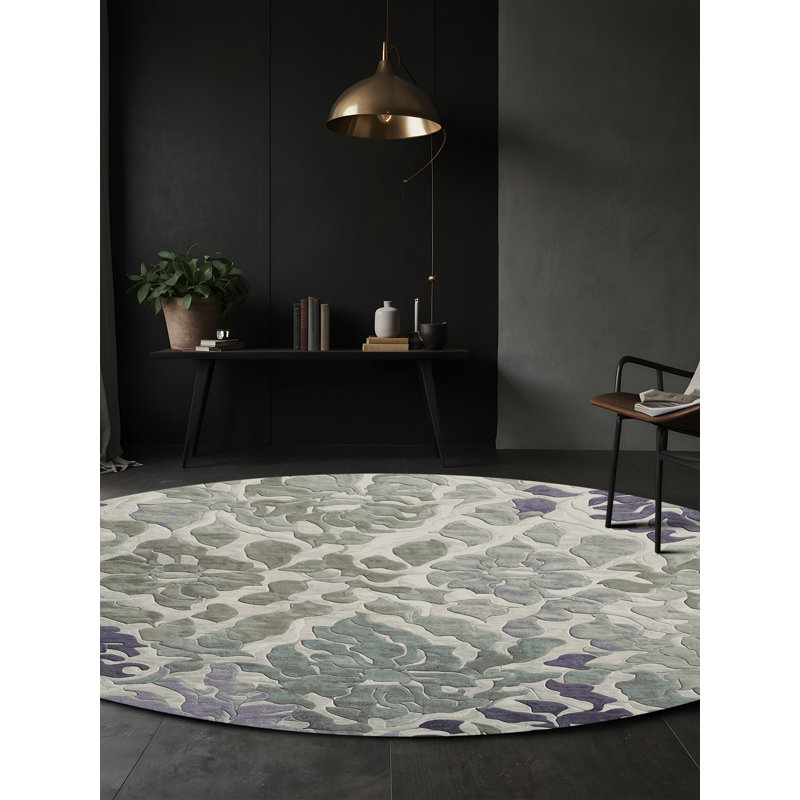 Machine Washable Gray Area Rug, Round 6'