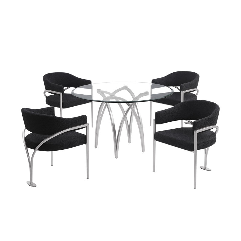 Ensemble de salle à manger 5 pièces, Noir, noir, noir, noir, Argent
