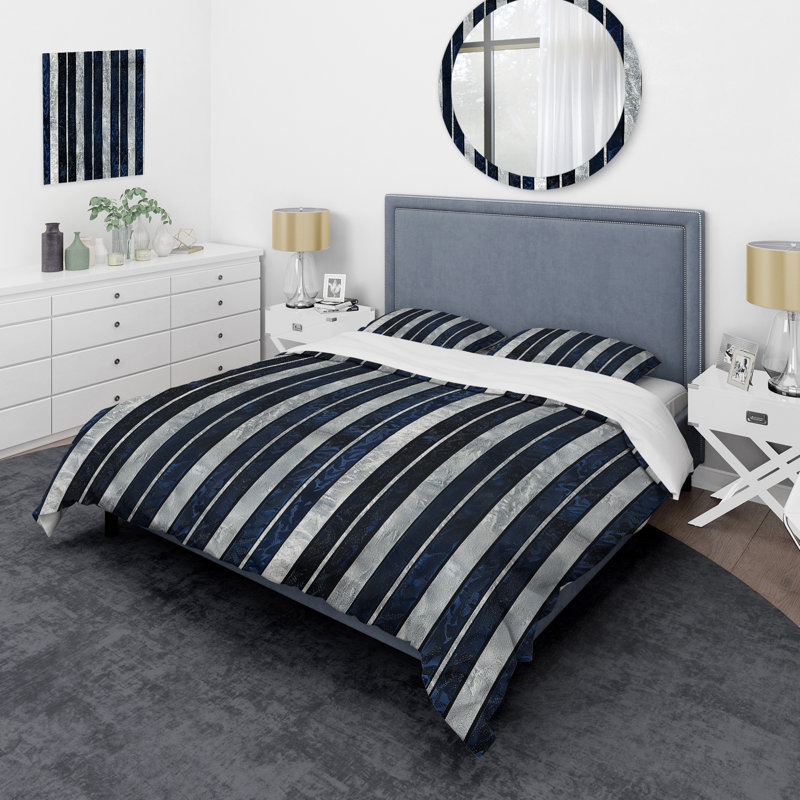 Ensemble de housse de couette bleu argenté Glamour Pinstripe I - Glam, Housse de couette pour grand lit + 2 taies décora