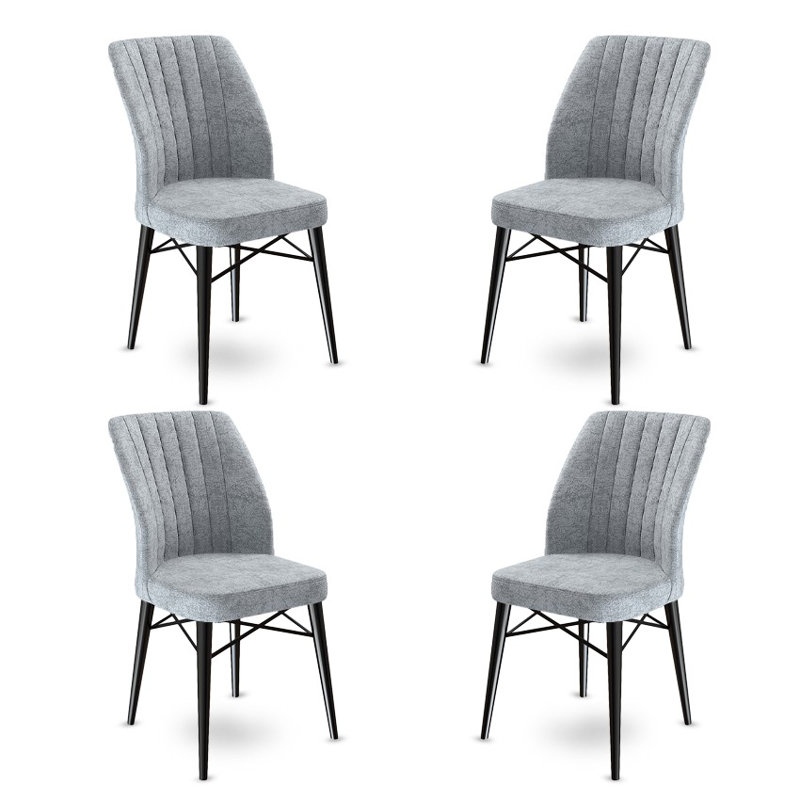Ensemble de chaises modernes 4 pièces, gris et noir, 17,7 po x 36,6 po x 16,5 po | Structure 100% métal avec pieds en bois, dossier confortable en mousse à 18 et 22 sièges en mousse | Élégant et durable pour la salle à manger, le bureau et les espaces de vie