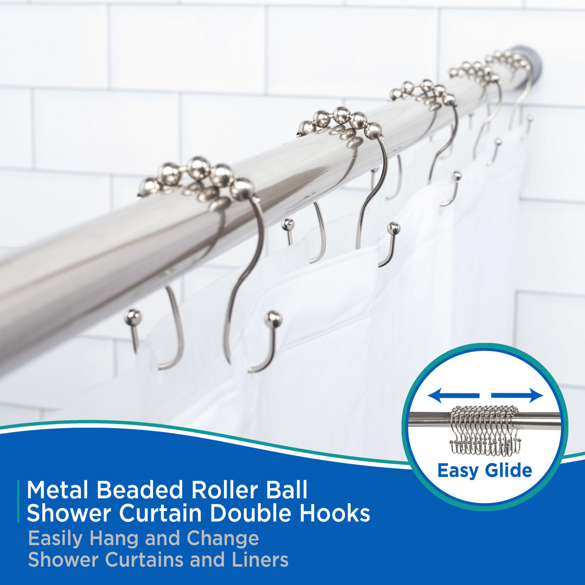 Metal Rust Resistant Shower Curtain Hook (Set of 12)