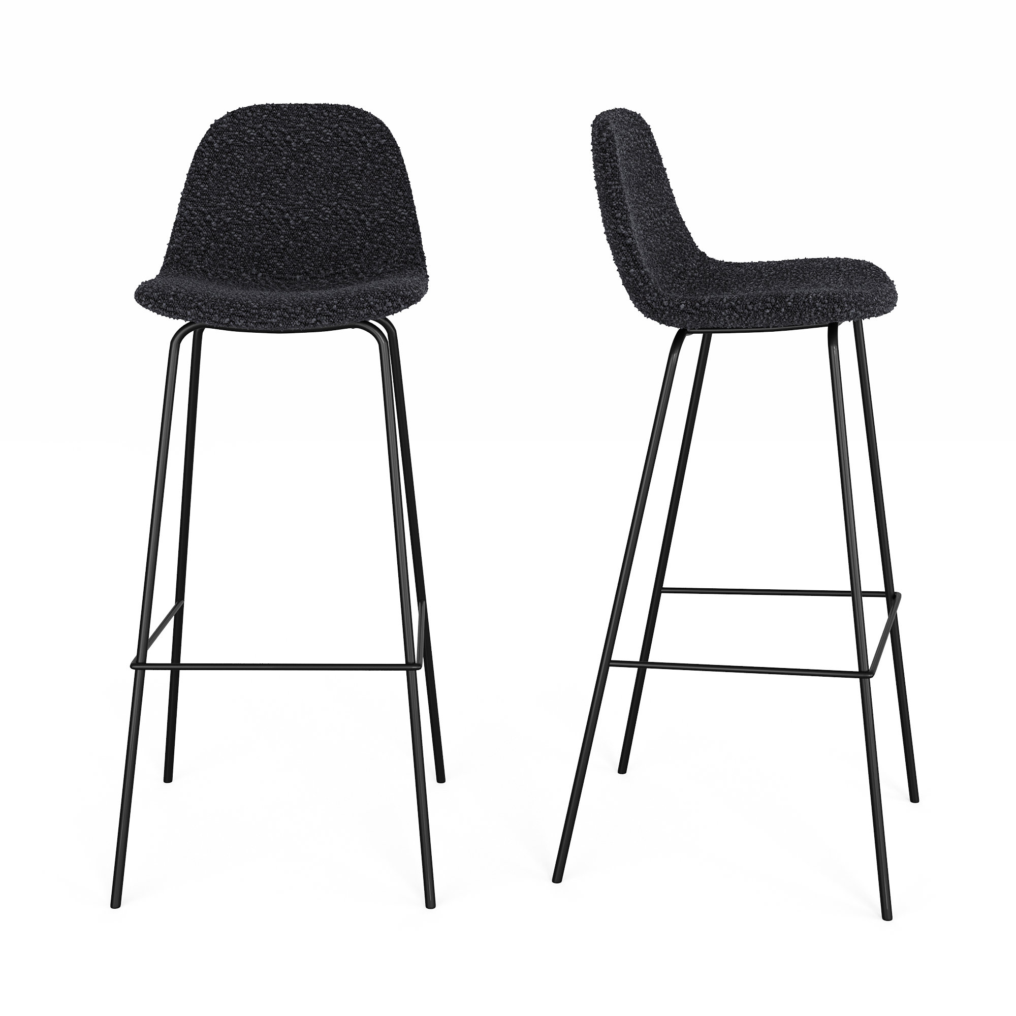 Kody Upholstered Bar & Counter Stool, Bar Stool (30.5" Seat Height), Black Boucle