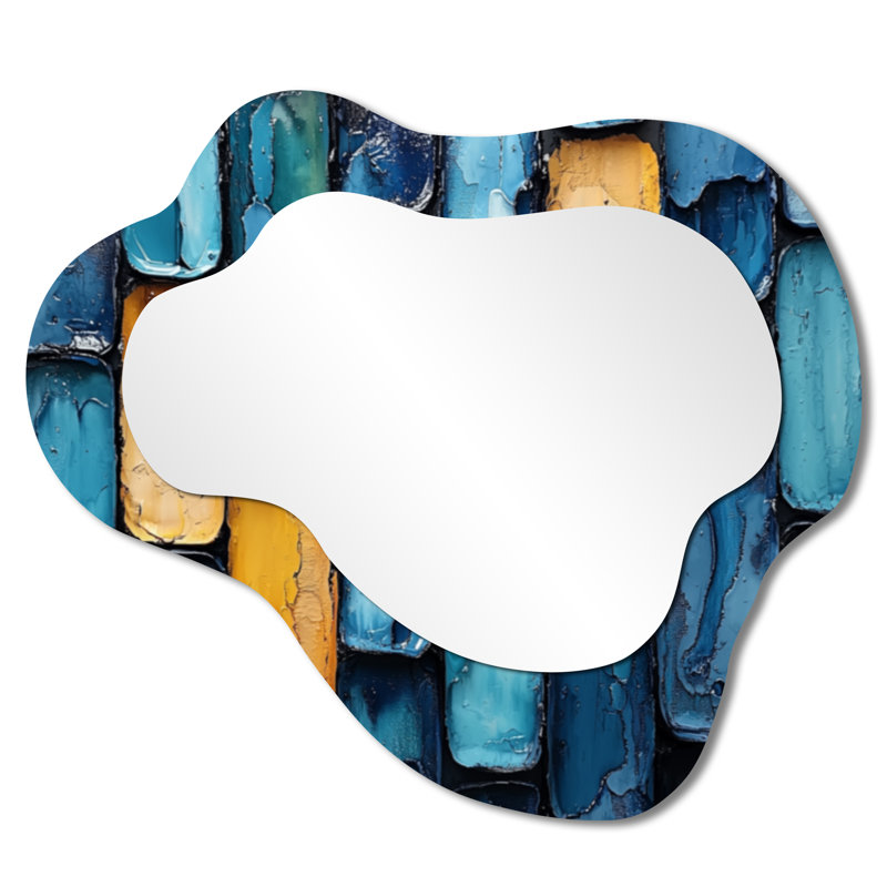 Geometric Pulse Optical Art I - Op Art Asymmetrical Wall Mirror, Modern Vanity Mirror, Printed on Metal, 25" x 28"