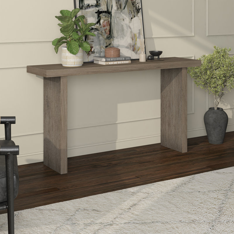 Chery 55" Wide Rectangular Console Table, Antiqued Gray Oak