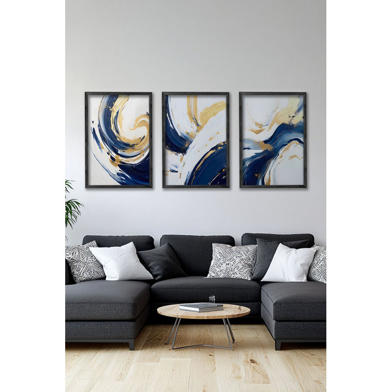 Ensemble de 3 panneaux décoratifs élégants en bois aggloméré, cadre en bois massif, 13,4 x 19,3 x 0,6 pouces | Œuvre d'art 100% MDF avec impression numérique | Parfait pour le salon, la chambre à coucher et le bureau, design élégant et moderne
