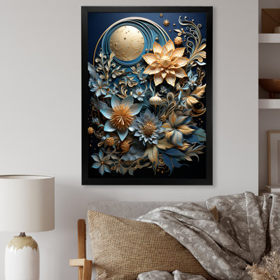 Papier mâché beige et bleu sarcelle fleurs mélangées - reproduction sur toile
