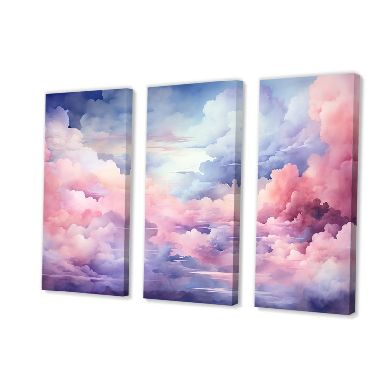 Rose et bleu pastel coloré ciel I - art mural ciel, Toile tendue, H 32 po x l 48 po x P 1 po