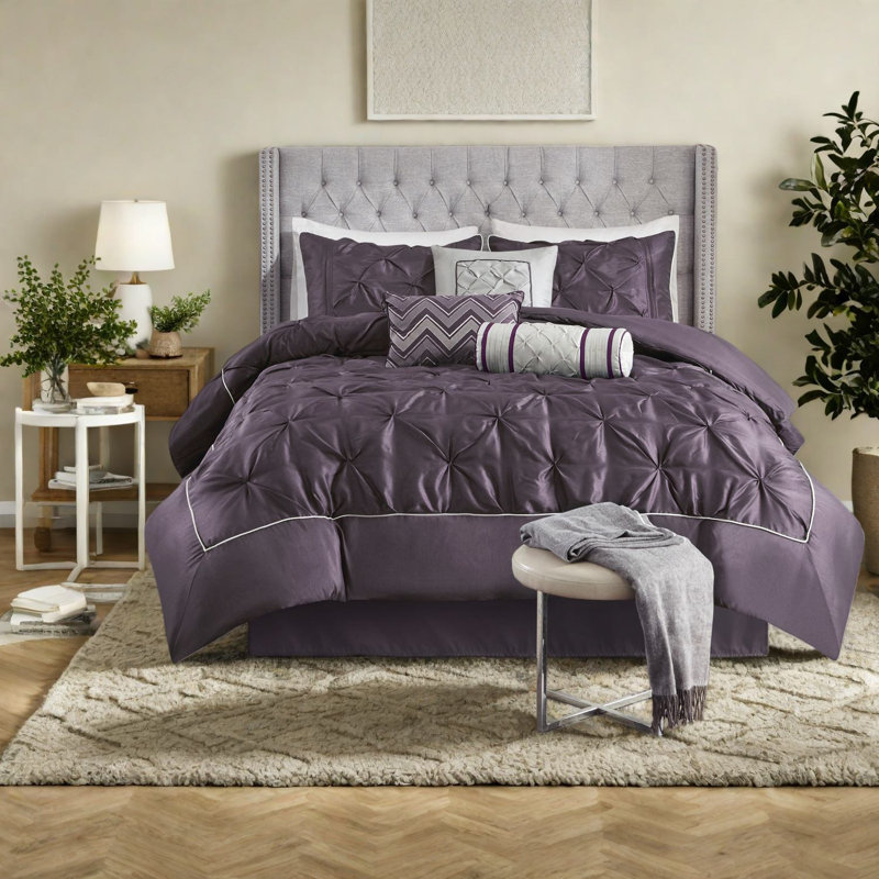Ensemble de literie pour grand lit élégant en 100% polyester 7 pièces capitonné pour la décoration intérieure