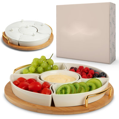Chip And Dip Serving Set, 13.5" Platters Trays, Appetizer Tray, Divided Party Relish Laz
