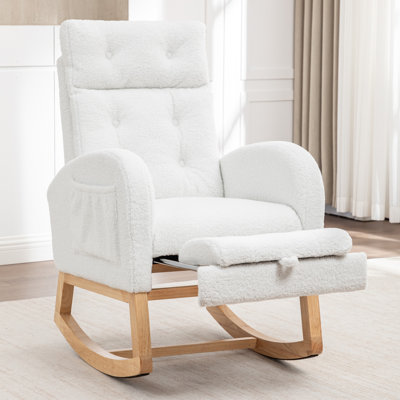 Nursing Rocking Chair with Footrest, Modern Nursery Chair for Breastfeeding and Relaxing, Upholstered Glider with Head Support, High Back Ergonomic Design for Nursing Mom and Baby White