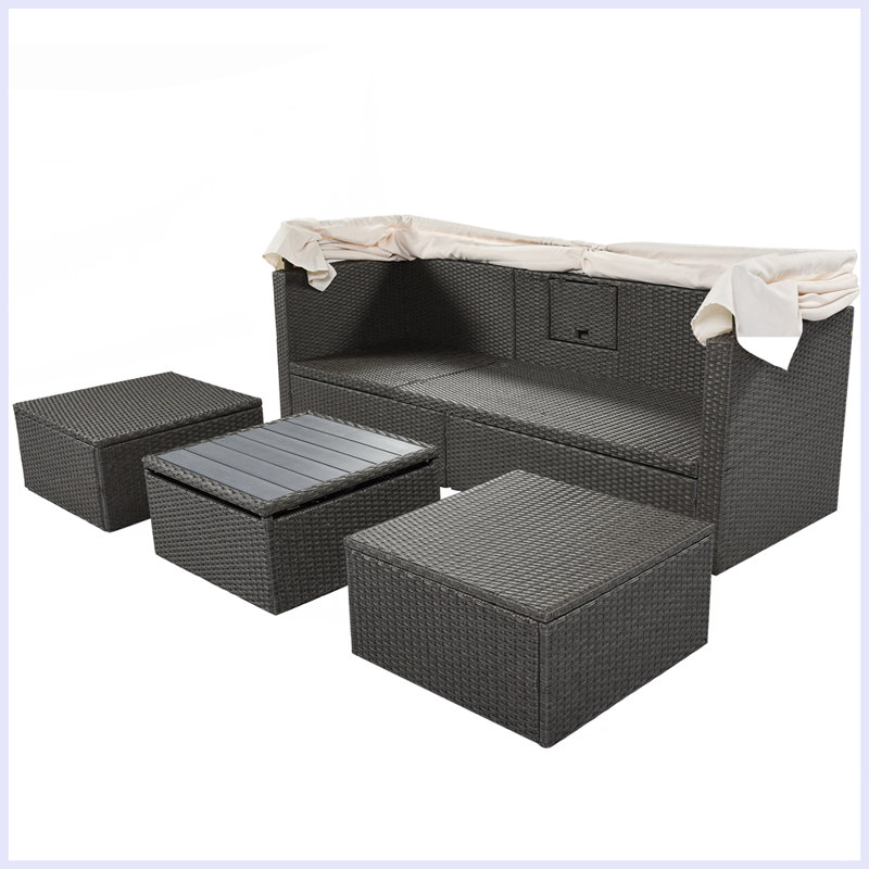 82.7'' Wide Wicker Patio Daybed with Cushions, Beige