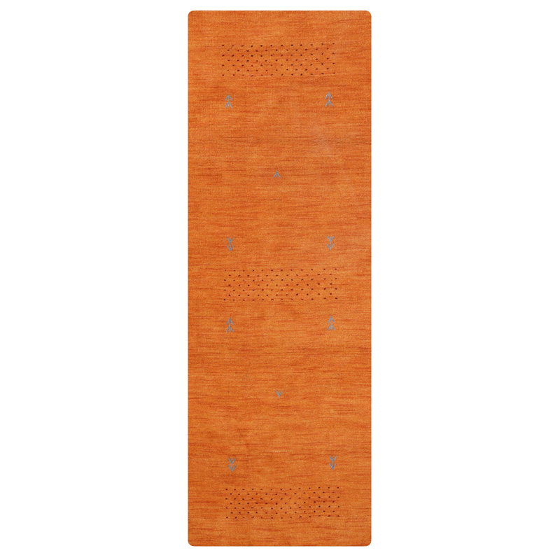 St Catherine HAND KNOTTED LOOM WOOL ECO-FRIENDLY AREA RUGS  - Runner | Orange Color, Contemporary Modern Design, High Pile Thick Handmade Anti Skid Rugs for Living Room