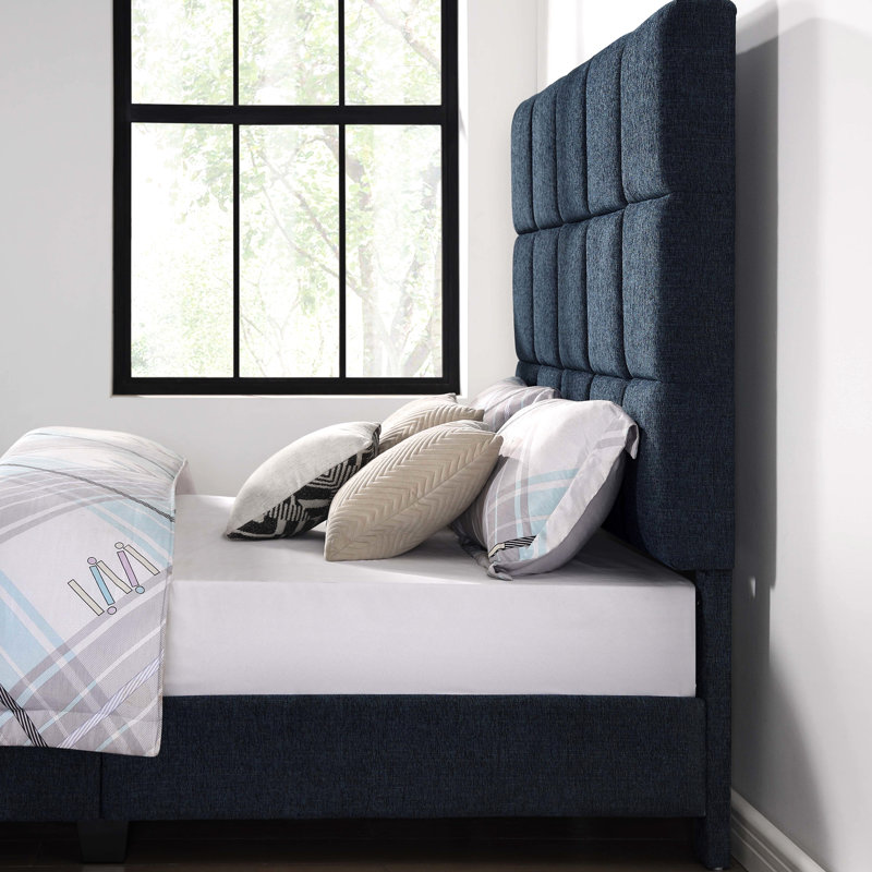 Lit contemporain tapissier bleu marine pour chambre à coucher grand lit avec mousse et denim