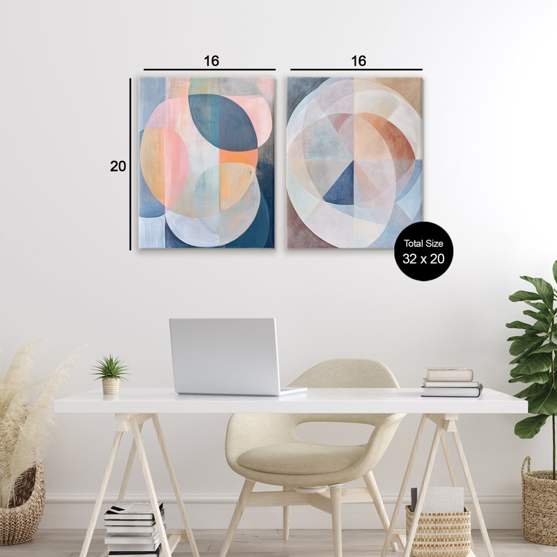 Ensemble de 2 toiles Pastel Centric Geometrics, design par Ramona Murdock, H 20 po x l 16 po