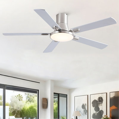 52 inch Mordern Brushed Nickel Flush Mount Ceiling Fan with Light and Remote Control