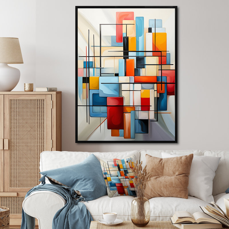 «Geometric Abstraction Composition III», art mural encadré abstrait géométrique, H 20 po x l 12 po x P 1 po
