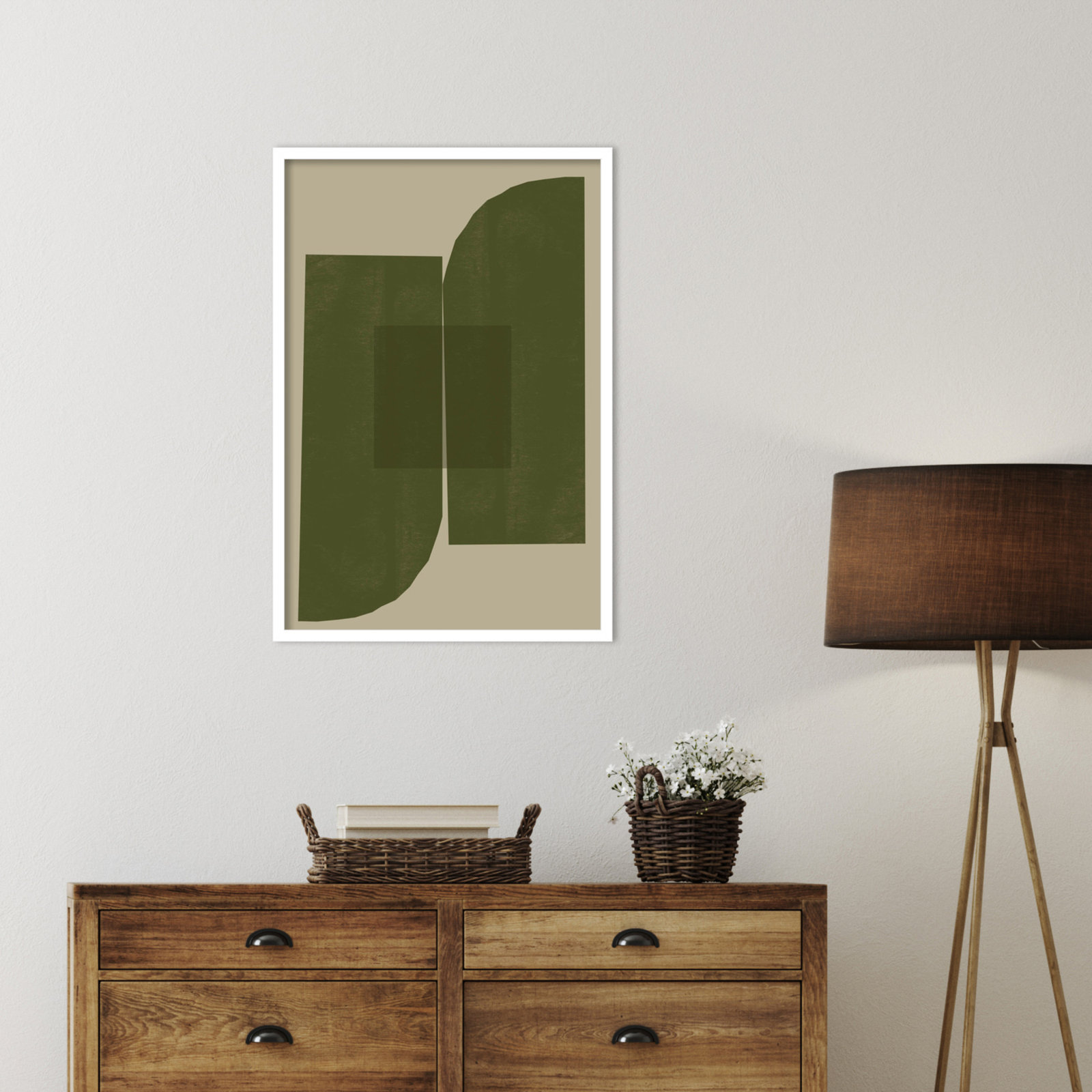 Percey "Green Composition 2" Print, White, 33" H x 23" W