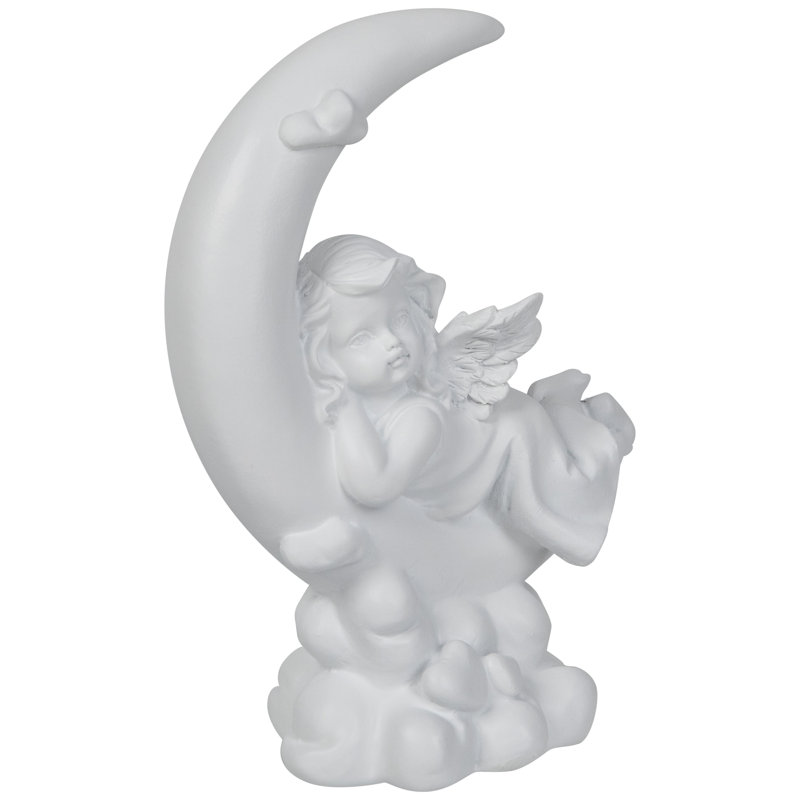 Statue de fille chérubin allongée sur un croissant de lune - 7,25 po