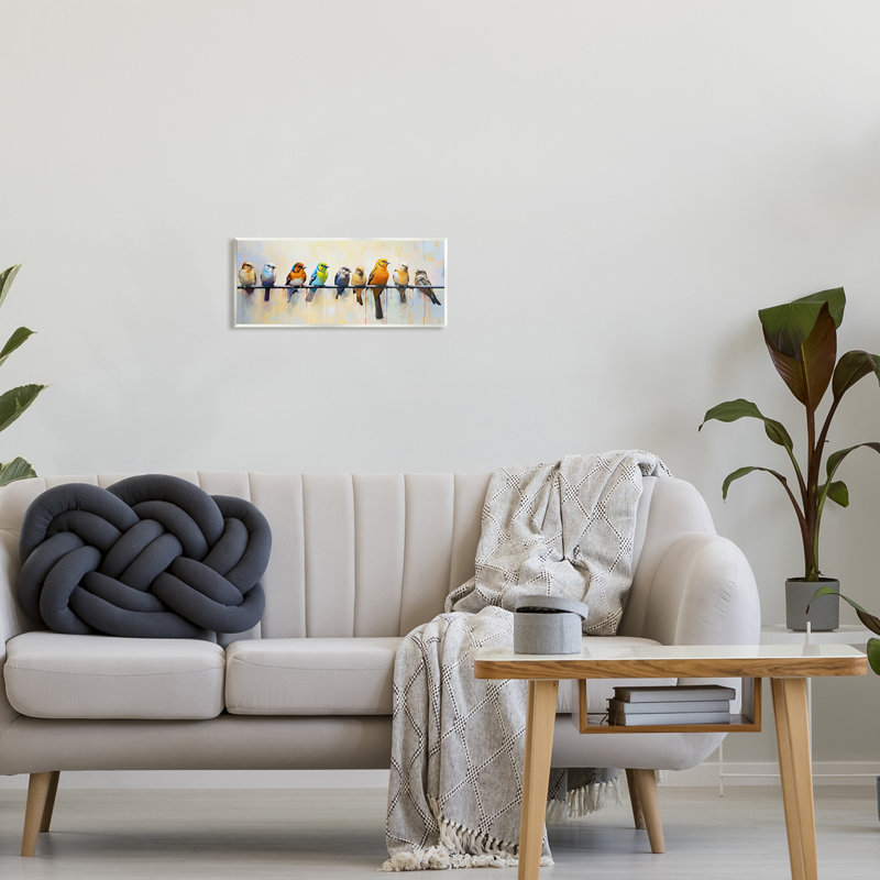 Az-074 - Oiseaux modernes encadrés perchés, H 7 po x l 17 po x P 0,5 po
